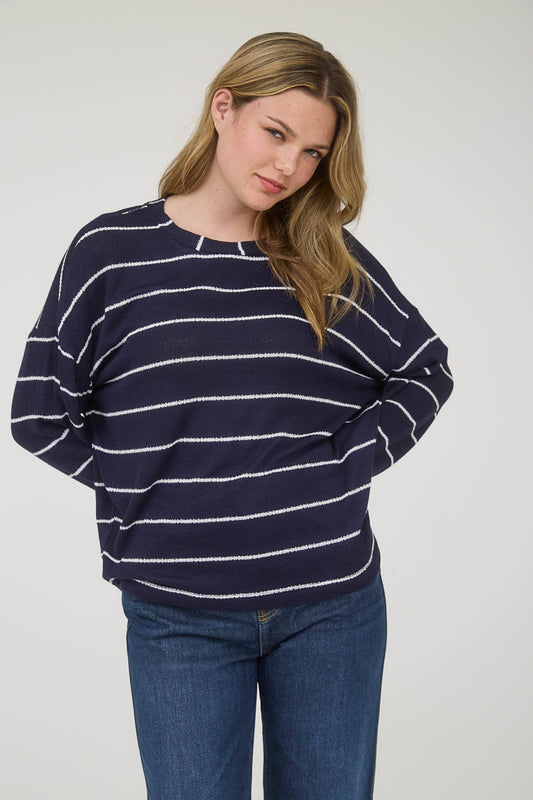 STRIPE LONG SLEEVE DROP SHOULDER KNIT TOP
