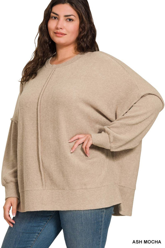 Plus Size Brushed Melange Hacci Oversized Sweater (Zenana)